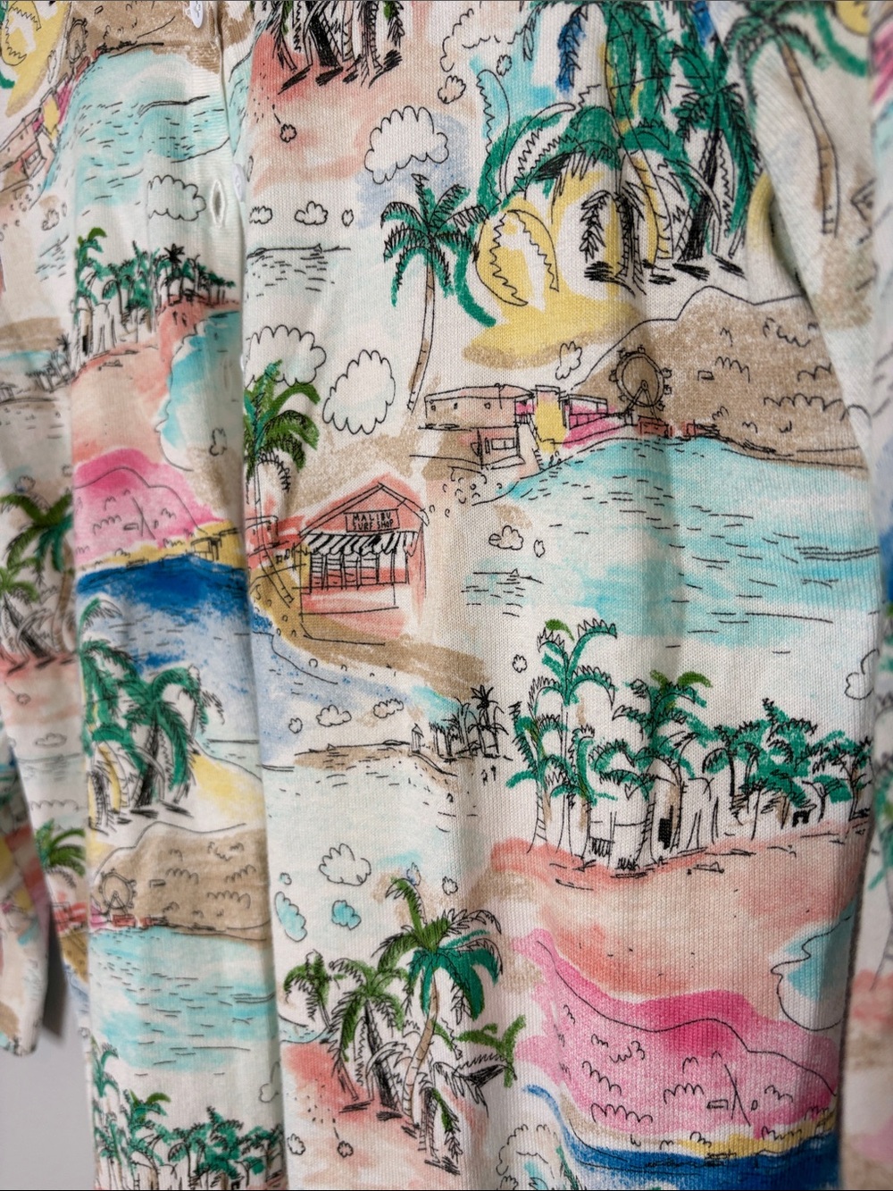 Talbots White Knit Top with Subtle Mint and Pink Accents in a Tropical Theme - Picture 3 of 9